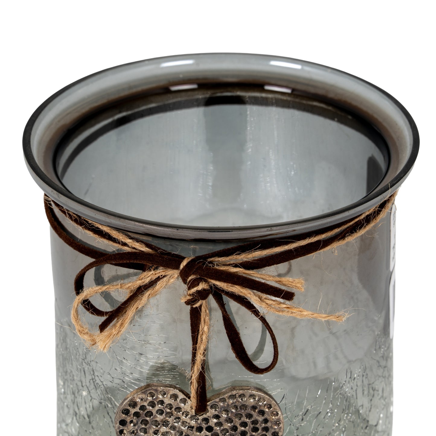 Smoked Midnight Crackled Heart Large Candle Holder