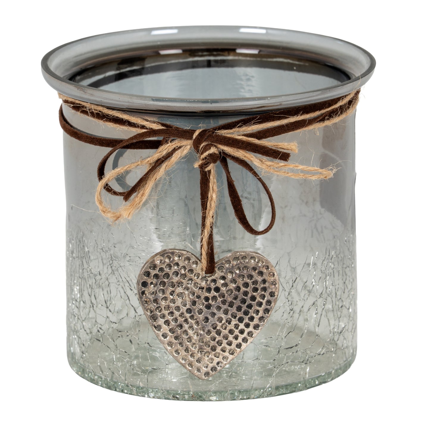 Smoked Midnight Crackled Heart Large Candle Holder